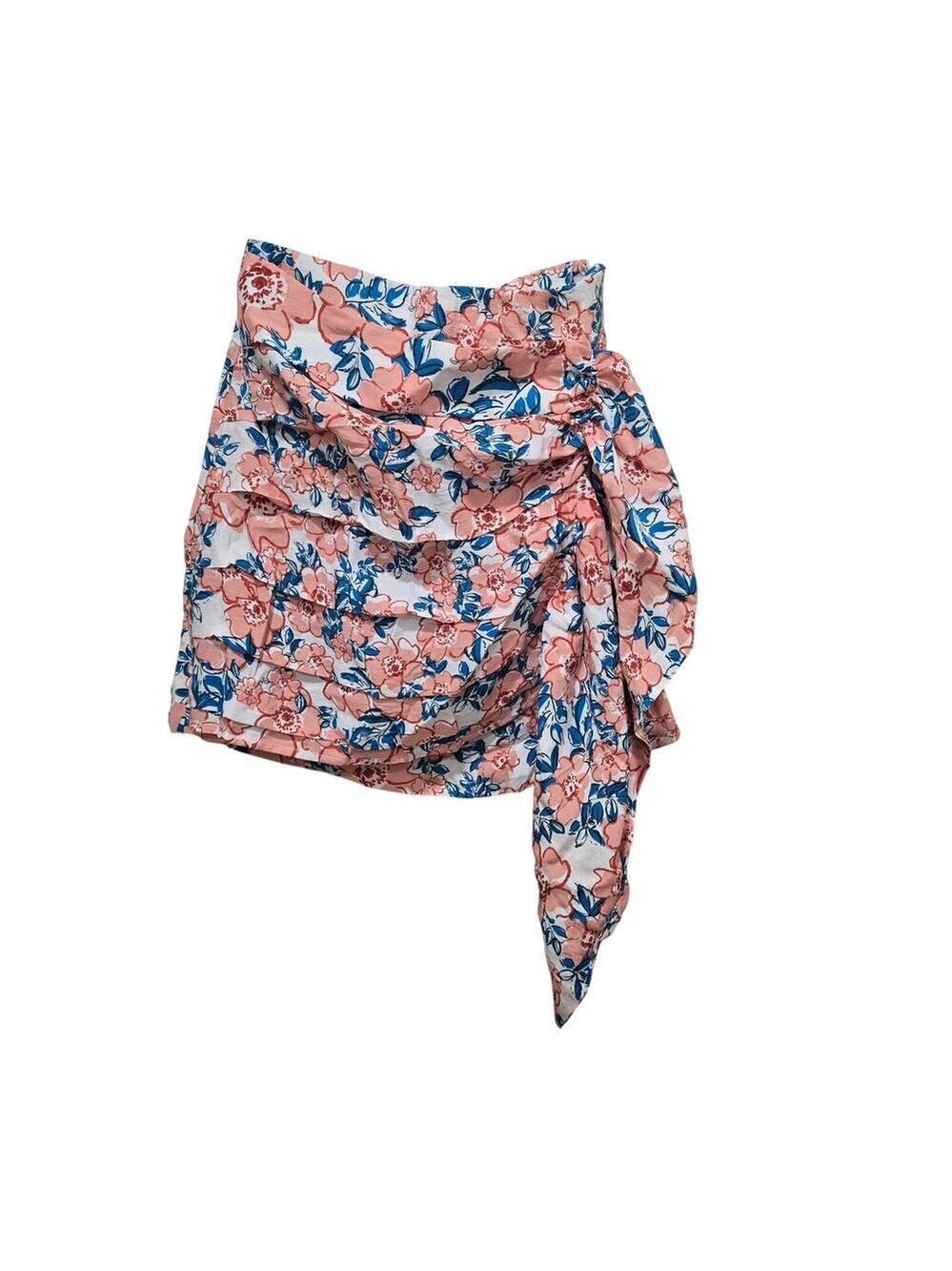 Lulu's Pink Floral Mini Skirt with Blue Accents